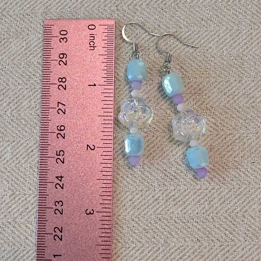 Handmade Bracelet & Earring Set Robins Eggs Blue Lavender Purple Toggle Clasp - Picture 11 of 12